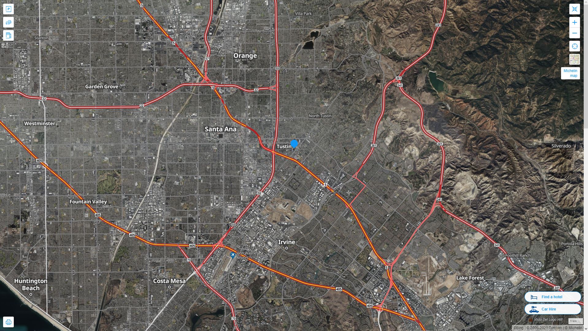 Tustin California Highway and Road Map with Satellite View